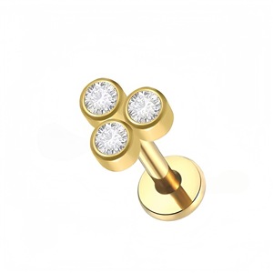 Pendientes de Acero Inoxidable con Zirconia Dorada en Engaste de Bisel, Joyería para Cartílago Perforado, Regalo - Product Image 2