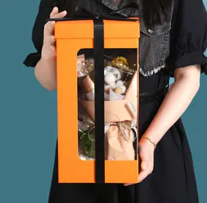 नई डिजाइन प्रतिस्पर्धी मूल्य लंबे स्टेम माँ गुलाब कागज आयताकार बॉक्स फूल उपहार बॉक्स आयत स्पष्ट पीवीसी प्लास्टिक की खिड़की के साथ