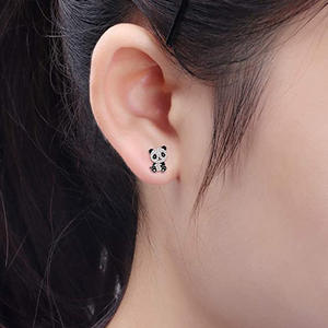 Pendientes de Panda en Oro Blanco con Cristal, Diseño de Dibujos Animados, Joyería de Moda para Mujer, Regalo, Microincrustaciones, Aleación de Zinc - Product Image 3