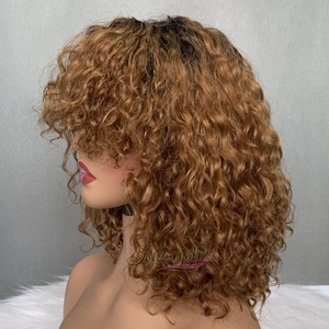 Oferta Relámpago: Peluca Bob de Cabello Humano Vietnamita 100% con Flequillo Rizado, Hecha con Cabello de Doble Trama y Rizos de Lujo para Mujer - Product Image 3
