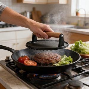 Prensa de hierro fundido para carne de 7 pulgadas, para smash <span class=keywords><strong>burgers</strong></span> y tocino, con mango de madera, 2LB, herramienta de cocina de alta resistencia, para marcar perfectamente las parrillas - Product Image 2