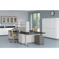 Bureau de direction flottant convertible au design luxueux avec chaise réglable, ensemble de bureau moderne en L pour PDG avec tiroirs, écologique
