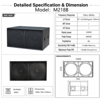 Subwoofer Pasivo Doble de 18 Pulgadas, 1200W RMS, con Bobinas de Voz Dobles de 4 Pulgadas para Conciertos y Sistemas de Sonido para Giras