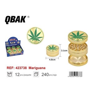 เครื่องบดสมุนไพร QBAK ขนาด 4.8 ซม. สีทอง ลายใบไม้ สำหรับไปป์สูบบุหรี่ - Product Image 1