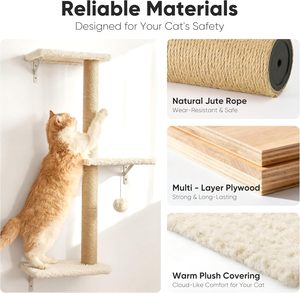 Étagères murales pour chat <span class=keywords><strong>FUKUMARU</strong></span>, ensemble 4-en-1 stable et sûr, en bois composite, griffoir d'escalade de 16 pouces, beige, pour chats de petite et moyenne taille - Product Image 3