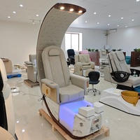 Fauteuil de pédicure électrique professionnel de luxe inclinable avec spa pour les pieds, arche en cristal, bassin LED et base en marbre pour salon de beauté