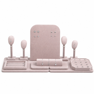 Zebopak Pink Velvet Jewelry Display Tray Wholesale Set with <b>Necklace</b> Bust Earring Board <b>Ring</b> Tray Bracelet Holder Factory - Product Image 4