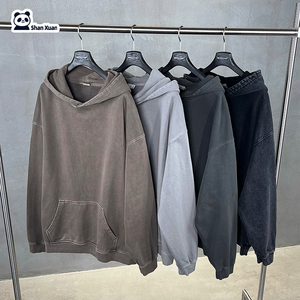 100% 순면 450/480GSM 고품질 피그먼트 워싱 염색 오버사이즈 풀오버 맞춤 디자인 헤비웨이트 압축 스트링리스 후드티 - Product Image 2