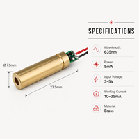 Module laser point rouge 635nm 5mW, tête en laiton mini 7.5x23.5mm, source lumineuse photoélectrique DC 3V 5V, localisateur de positionnement pour DIY OEM