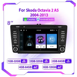 Autoradio 8 pouces avec Carplay et Android Auto <span class=keywords><strong>pour</strong></span> Skoda Octavia 2 A5 2004-2013, Navigation GPS, WiFi, Radio FM, Stéréo - Product Image 1