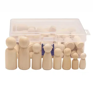 Box packed wooden figurines mixed with DIY children's painted wooden figurines, handmade graffiti toys 50 pcs wooden dolls