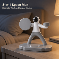 Support de charge magnétique sans fil 4-en-1 15W Spaceman avec PD Type-C ignifuge pour téléphone portable, montre connectée et écouteurs