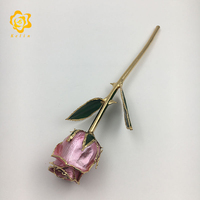 Rose éternelle naturelle plaquée or, couleur rose nacré, avec boîte cadeau – Idéale pour mariage, anniversaire, fête des Mères