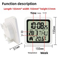 Jam Alarm Digital Tahan Air dengan Layar LCD dan Suction Cup untuk Kamar Mandi Dapur Menampilkan Waktu/Tanggal/Suhu Jam Stiker Dinding
