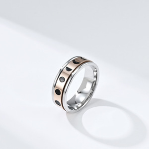 Anillo Giratorio Antiestrés para Mujer, 7mm, Plata, Oro Rosa, Negro, Eclipse Solar Total, Luna, Acero Inoxidable - Product Image 3