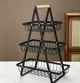Fruit Basket Three-layer Metal Fruit and Vegetable <b>Storage</b> Basket <b>Kitchen</b> Countertop <b>Rack</b> for Convenient Countertop Organization - Product Image 2