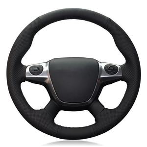 Housse de volant de voiture en cuir véritable noir pour <span class=keywords><strong>Ford</strong></span> Focus 3 2012-2014 KUGA Escape 2013-2016 <span class=keywords><strong>C</strong></span>-<span class=keywords><strong>MAX</strong></span> 2011-2018 modèle Estate - Product Image 1