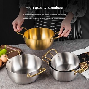 Pentola di Ramen a doppio manico stile coreano oro acciaio inossidabile multifunzione zuppa a doppio orecchio pentola Mini pentola calda - Product Image 3