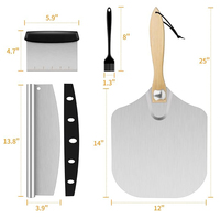 Ensemble de 4 outils de pâtisserie en aluminium : pelle à pizza avec coupe-pizza à bascule, spatule à retourner la pizza, racloir à pâte et pinceau à huile pour four à pizza
