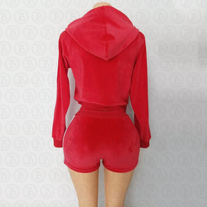 Completo Tuta da <span class=keywords><strong>Donna</strong></span> in <span class=keywords><strong>Velluto</strong></span> Y2K 2025, Set 2 Pezzi con Giacca con Cerniera e <span class=keywords><strong>Pantaloni</strong></span> con Strisce Rosse, Personalizzabile con Logo - Product Image 4