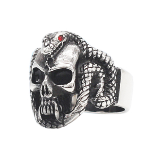Anelli da uomo <span class=keywords><strong>con</strong></span> teschio di <span class=keywords><strong>serpente</strong></span> e pietra rossa, gioielli anti-ossidazione, direttamente dal produttore. - Product Image 4