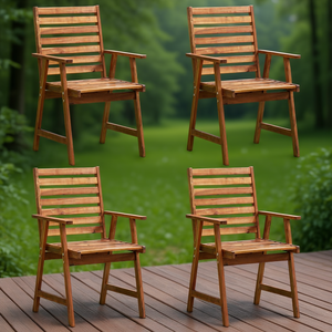 Chaises de salle à manger en bois d'acacia massif, 4 pièces, meubles d'extérieur rustiques marron, chaise de jardin, design rectangulaire durable - Product Image 2