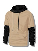 Sweat-shirt décontracté ample à capuche pour homme, style printemps-automne, couleur unie, effet deux pièces, tendance