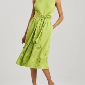 Vestido de Lino y Algodón a la Moda, Cuello Redondo, Casual, Sin Mangas, Bordado, Midi, Vestido de Verano para Mujer - Product Image 1