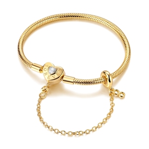 Pulsera MULA <span class=keywords><strong>Serie</strong></span> Dorada - Plata 925 Chapada en Oro de 14k con Dije en Forma de Corazón, Regalo Clásico de Boda para Aniversarios y Fiestas - Product Image 1