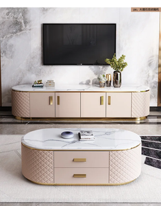 2022 Almacenamiento de lujo travertino piedra moderna mármol superior oro mesa de salón juegos de mesas de café y café - Product Image 6