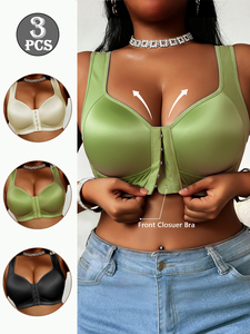 Reggiseni da donna alla moda 2026 con chiusura frontale, copertura completa, senza ferretto, taglie forti, push-up, non imbottiti, senza cuciture, confezione da <span class=keywords><strong>3</strong></span> - Product Image 1