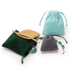 Pochette à cordon en velours de coton à poils courts avec logo personnalisé pour bijoux, emballage cadeau, pochette à cordon en velours écologique - Product Image 4