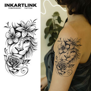 INKARTLINK - Pegatina de <span class=keywords><strong>Tatuaje</strong></span> para <span class=keywords><strong>el</strong></span> Cuerpo, Diseño de Leona, Flor y Rosa, Resistente al Agua, Ecológica, de Larga Duración (15 Días) - Product Image 1