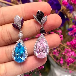 Good Quality Earrings Luxury Colorful CZ Stone Dangle Earrings Jewelry Women 925 Sterling Silver Water Drop Earrings