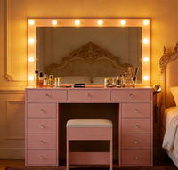 Table de toilette noire glamour avec lumières LED Hollywood et plusieurs tiroirs de rangement pour une décoration intérieure élégante