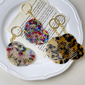 <span class=keywords><strong>Porte</strong></span>-clés mini peigne cœur Liwu avec texture et brosse à cheveux en acétate, accessoire portable pour sac - Product Image 3