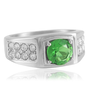 Women's Geometric Green Gemstone <b>Ring</b> Prong Setting Stainless Steel Fashion Jewelry Gift 210171 - Product Image 1