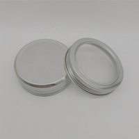 Pot rond en aluminium argenté de 60 ml avec couvercle à vis et fenêtre transparente, boîte de conserve pour bougie de 2 oz avec couvercle en plastique