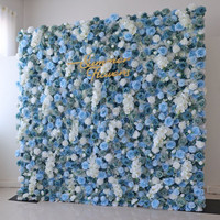 Panneau mural 3D fait main en forme de rose bleue, 8 pieds x 8 pieds, décoration de toile de fond de mariage pour cabine photo de fête