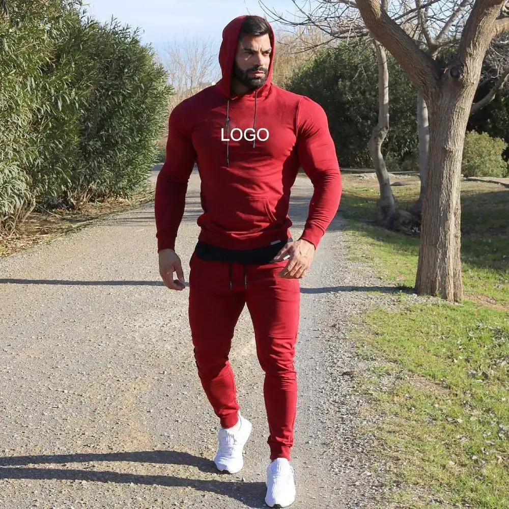 Blank Mens Sets with Custom Logo Tracksuits with Stripe Cotton Jogging Suits Men Autumn Plain Training Sportswear Men 2019