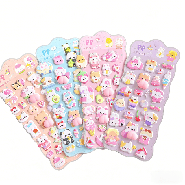 X418 Cartoon Animal Decals Phone Decorative Cut Adhesive Soft Puffy Cute Pinching Fun Stress-relief Stickers