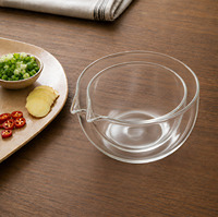 Bol mélangeur à salade mignon de 500 ml, fait main, résistant à la chaleur, en verre borosilicate transparent, avec bec verseur, idéal pour le matcha