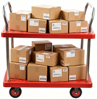 Chariot de rangement utilitaire à plateforme double couche rouge 48x72cm avec panneaux de protection en plastique à quatre roues, fournisseur d'usine OEM