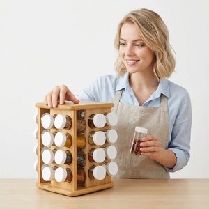Estante para Especias de Bambú de Doble Nivel y Rotación de 360 Grados de Alta Calidad Addreen, Ahorra <span class=keywords><strong>Espacio</strong></span> en la Cocina, Capacidad para 32 Frascos de Especias - Product Image 1