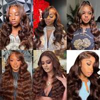 Perruque Lace Front Body Wave brun chocolat 180% densité-13x4 HD Transparent humain avec cheveux de bébé pré-plumés, couleur #4
