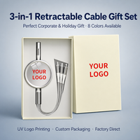 Coffret Cadeau Luxe Moderne 3-en-1 Câble de Charge Rapide USB Multiples Garantie 2 Ans Boîte Souvenirs Imprimée UV Événement Salon Professionnel