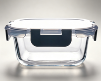Boîte à lunch rectangulaire en verre borosilicate de 640 ml, boîte à repas bento compatible micro-ondes, récipient de stockage alimentaire pour les employés de bureau