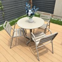 Ensemble table et chaises empilables carrées en acier au carbone de style nordique pour extérieur, idéal pour cour, jardin, pâtisserie, salon de thé