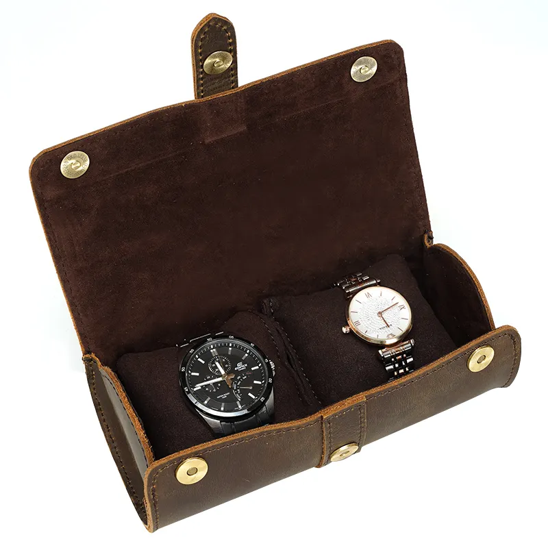 Full Grain Watch Box Men and Women Custom LOGO Clock Store Display Gift Box Wristwatches Custom Luxury Leather Watch Case