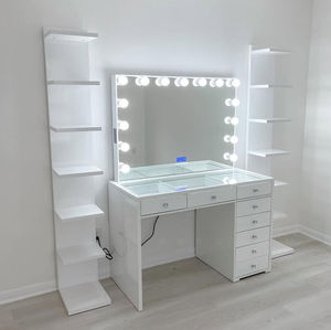 <strong>White</strong> Modern Vanity <strong>Table</strong> with LED Hollywood Mirror Drawers, Makeup Desk with Charging Station for <strong>Small</strong> Bedroom - Product Image 2